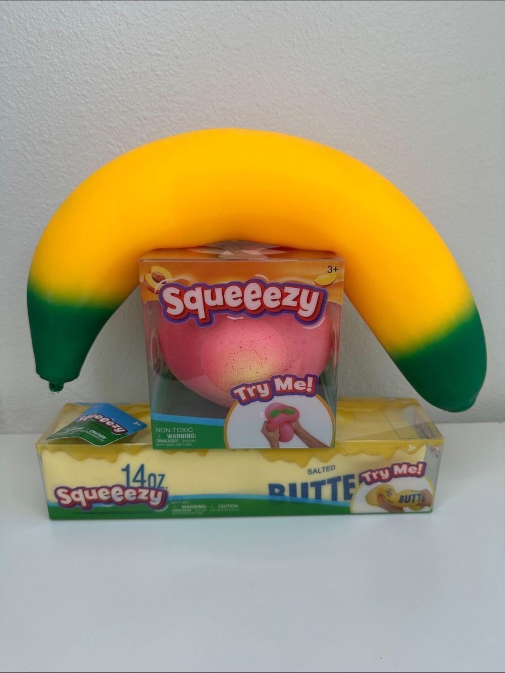 Sunny Days Squeeezy - Yellow Giant Banana & Butter & Peach Squishies Fidget Toys